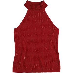 GUESS Womens Celeste Embellished Halter Top Shirt, Red, L, DM